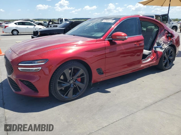 2022 Genesis G70 3.3T with VIN KMTG54TE8NU083354, listed as a Copart auction lot 67555174 with 15,423 mi miles and Salvage Title. Bid and sale history available at carsss.com. Image 1.