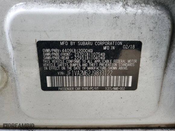2018 Subaru WRX STI with VIN JF1VA2M62J9833122, listed as a Copart auction lot 45609215 with 36,498 mi miles and Salvage Title. Bid and sale history available at carsss.com. Image 12.