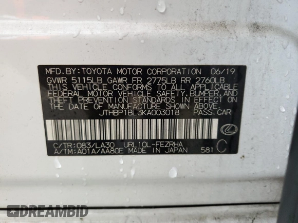 2019 Lexus GS F F z VIN JTHBP1BL3KA003018, wystawiony jako Copart lot #45419004 z przebiegiem 41 933 mil mil oraz Tytuł czysty. Historia ofert i sprzedaży dostępna na DreamBid. Obrazek 12.