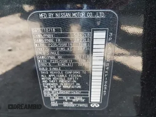 2019 Infiniti QX50 Luxe with VIN 3PCAJ5M34KF126367, listed as a IAAI auction lot 42140786 with 66,038 mi miles and . Bid and sale history available at DreamBid. Image 9.