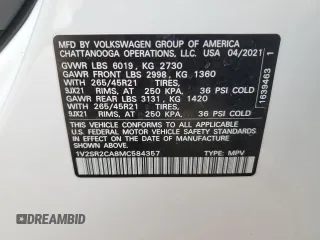 2021 Volkswagen Atlas SEL R-Line с VIN 1V2SR2CA8MC584357, выставлен на аукционе Copart как лот 53303615 с пробегом 37 384 миль миль и Списание • Salvage title. История ставок и продаж доступна на DreamBid. Изображение 13.