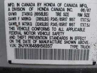 2008 Honda Ridgeline RTS with VIN 2HJYK16488H503517, listed as a IAAI auction lot 41838148 with 173,033 mi miles. Bid and sale history available at carsss.com. Image 9.