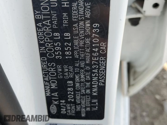 2014 Kia Rio EX with VIN KNADN5A37E6410739, listed as a Copart auction lot 70122594 with 60,177 mi miles and Salvage Title. Bid and sale history available at carsss.com. Image 12.