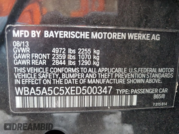 2014 BMW 5 Series 528i z VIN WBA5A5C5XED500347, wystawiony jako Copart lot #58215215 z przebiegiem 205 748 mil mil oraz Szkoda całkowita • Salvage title. Historia ofert i sprzedaży dostępna na DreamBid. Obrazek 13.