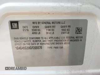 2016 Buick LaCrosse Sport Touring with VIN 1G4G45G39GF205576, listed as a IAAI auction lot 41972707 with 111,411 mi miles. Bid and sale history available at carsss.com. Image 9.