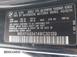 2004 BMW X3 3.0i z VIN WBXPA93474WC30139, wystawiony jako IAAI lot #42032238 z przebiegiem 137 995 mil mil oraz . Historia ofert i sprzedaży dostępna na DreamBid. Obrazek 9.