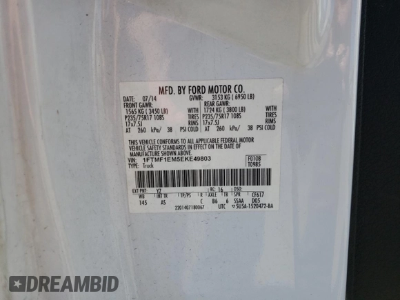 2014 Ford F-150 XL z VIN 1FTMF1EM5EKE49803, wystawiony jako Copart lot #49859345 z przebiegiem 305 385 mil mil oraz Czysty tytuł • Clean title. Historia ofert i sprzedaży dostępna na DreamBid. Obrazek 13.