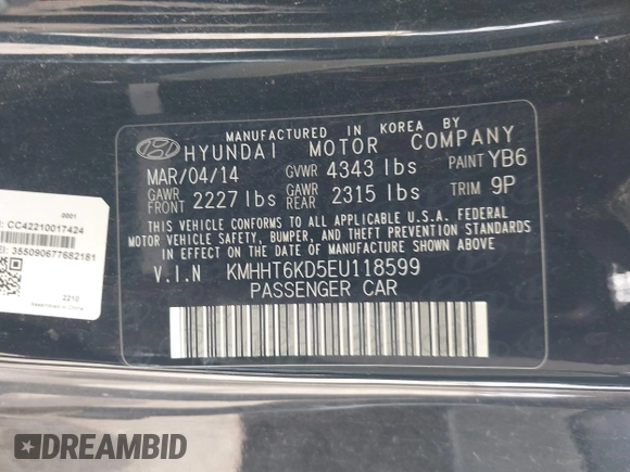 2014 Hyundai Genesis Coupe 2.0T with VIN KMHHT6KD5EU118599, listed as a IAAI auction lot 42242355 with 137,441 mi miles and . Bid and sale history available at DreamBid. Image 9.