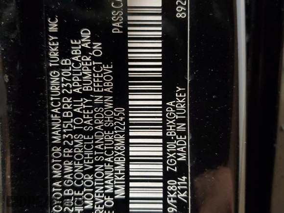 2021 Toyota C-HR LE z VIN NMTKHMBX8MR122450, wystawiony jako Copart lot #55159625 z przebiegiem 44 999 mil mil oraz Szkoda całkowita • Salvage title. Historia ofert i sprzedaży dostępna na DreamBid. Obrazek 13.