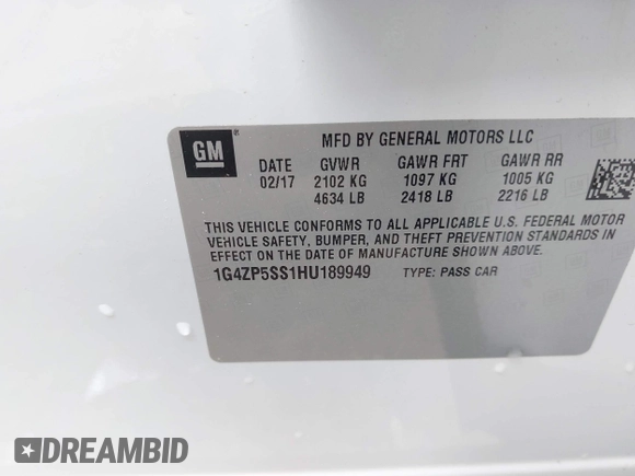 2017 Buick LaCrosse Essence with VIN 1G4ZP5SS1HU189949, listed as a IAAI auction lot 42096776 with 17,294 mi miles and . Bid and sale history available at DreamBid. Image 9.