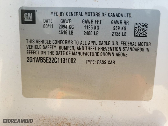 2012 Chevrolet Impala LT Retail with VIN 2G1WB5E32C1131002, listed as a Copart auction lot 44651975 with NaN miles and Clean Title. Bid and sale history available at carsss.com. Image 12.