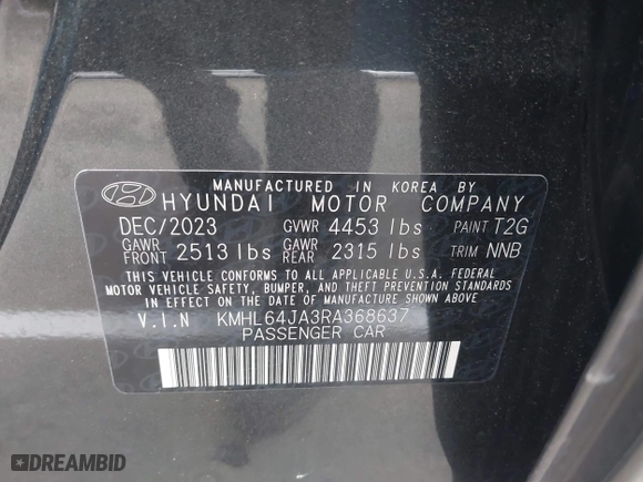 2024 Hyundai Sonata SEL with VIN KMHL64JA3RA368637, listed as a IAAI auction lot 42121609 with 27,625 mi miles. Bid and sale history available at carsss.com. Image 9.
