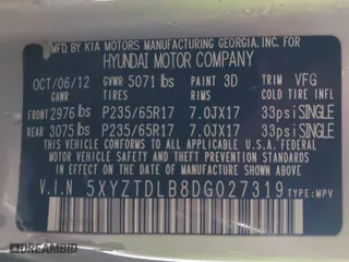 2013 Hyundai Santa Fe Sport with VIN 5XYZTDLB8DG027319, listed as a IAAI auction lot 41240809 with 1 mi miles. Bid and sale history available at carsss.com. Image 9.