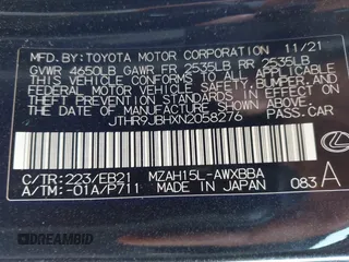2022 Lexus UX 250h F Sport with VIN JTHR9JBHXN2058276, listed as a IAAI auction lot 42320129 with 83,439 mi miles and . Bid and sale history available at DreamBid. Image 9.