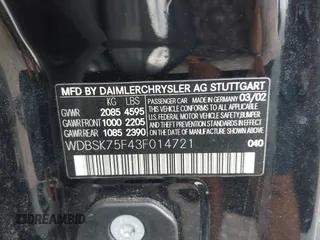 2003 Mercedes-Benz SL 500 with VIN WDBSK75F43F014721, listed as a IAAI auction lot 42658169 with Not provided miles and . Bid and sale history available at DreamBid. Image 9.