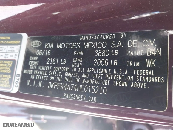 2017 Kia Forte LX with VIN 3KPFK4A74HE015210, listed as a IAAI auction lot 41799420 with 96,106 mi miles. Bid and sale history available at carsss.com. Image 9.