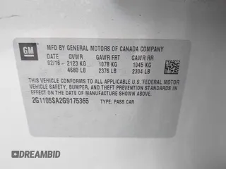 2016 Chevrolet Impala LT with VIN 2G1105SA2G9175365, listed as a IAAI auction lot 41896893 with 163,538 mi miles and . Bid and sale history available at DreamBid. Image 9.