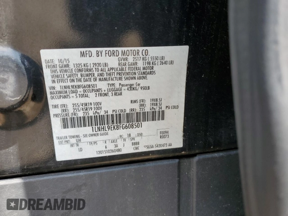 2015 Lincoln MKS with VIN 1LNHL9EK8FG608501, listed as a Copart auction lot 62676905 with 91,953 mi miles and Clean title. Bid and sale history available at DreamBid. Image 13.