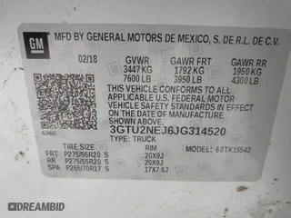 2018 GMC Sierra 1500 SLT with VIN 3GTU2NEJ6JG314520, listed as a IAAI auction lot 41520158 with 100,620 mi miles. Bid and sale history available at carsss.com. Image 9.