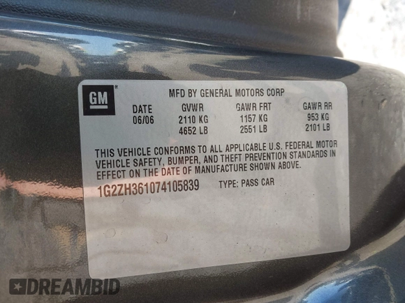 2007 Pontiac G6 GT with VIN 1G2ZH361074105839, listed as a IAAI auction lot 41598911 with 83,021 mi miles and . Bid and sale history available at DreamBid. Image 9.