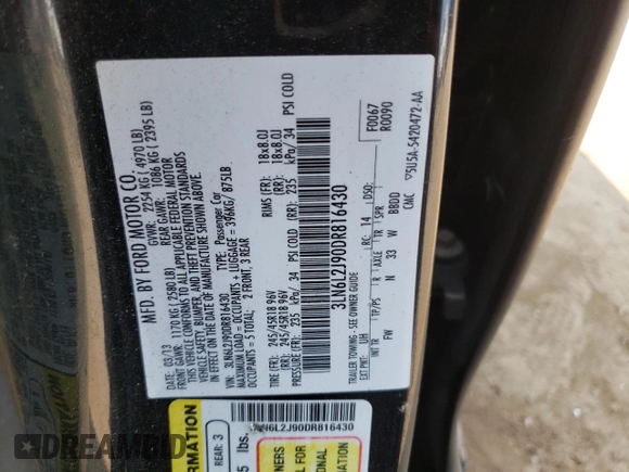 2013 Lincoln MKZ with VIN 3LN6L2J90DR816430, listed as a Copart auction lot 71061754 with 111,772 mi miles and Salvage Title. Bid and sale history available at DreamBid. Image 13.