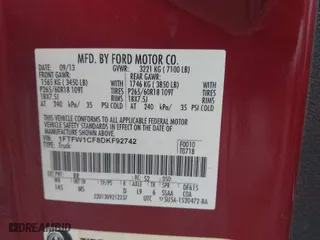 2013 Ford F-150 XL with VIN 1FTFW1CF8DKF92742, listed as a IAAI auction lot 41894521 with 1 mi miles. Bid and sale history available at carsss.com. Image 9.