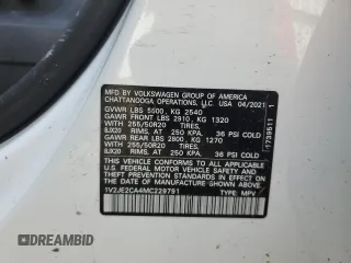 2021 Volkswagen Atlas SE with VIN 1V2JE2CA4MC229791, listed as a Copart auction lot 48929455 with 76,407 mi miles and Salvage title. Bid and sale history available at DreamBid. Image 13.