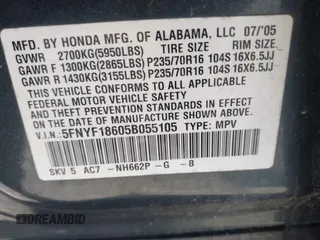 2005 Honda Pilot EX-L with RES with VIN 5FNYF18605B055105, listed as a IAAI auction lot 41534204 with 388,106 mi miles. Bid and sale history available at carsss.com. Image 9.