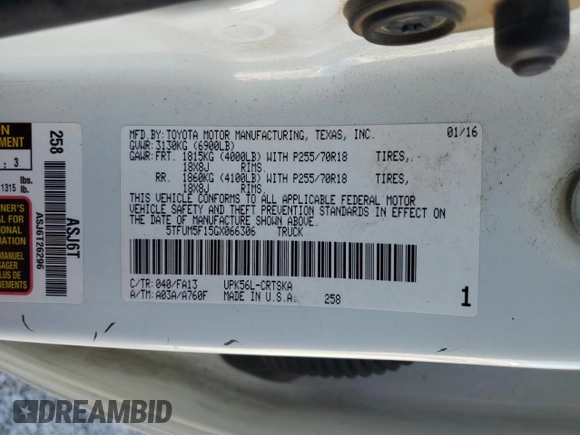 2016 Toyota Tundra 4WD Truck SR with VIN 5TFUM5F15GX066306, listed as a Copart auction lot 47237005 with 175,394 mi miles and Salvage Title. Bid and sale history available at carsss.com. Image 14.
