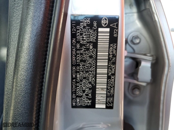 2012 Toyota Yaris L with VIN JTDKTUD30CD516562, listed as a Copart auction lot 44598815 with 127,859 mi miles and Salvage Title. Bid and sale history available at carsss.com. Image 12.