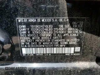 2023 Honda HR-V LX with VIN 3CZRZ2H38PM702334, listed as a Copart auction lot 60760625 with 53,149 mi miles and Salvage title. Bid and sale history available at DreamBid. Image 14.