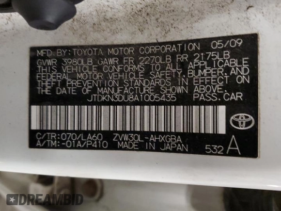2010 Toyota Prius II with VIN JTDKN3DU8A1005435, listed as a Copart auction lot 46633955 with 189,790 mi miles and Salvage Title. Bid and sale history available at DreamBid. Image 15.