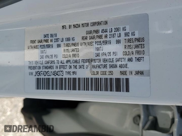 2018 Mazda CX-5 Grand Touring z VIN JM3KFADM3J1464073, wystawiony jako Copart lot #59571385 z przebiegiem Nie podano mil oraz Szkoda całkowita • Salvage title. Historia ofert i sprzedaży dostępna na DreamBid. Obrazek 13.