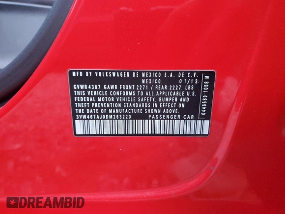 2013 Volkswagen Jetta GLI Autobahn with VIN 3VW467AJ0DM263220, listed as a Copart auction lot 76453094 with 176,030 mi miles and Salvage title. Bid and sale history available at DreamBid. Image 14.