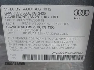 2013 Audi Q5 Premium Plus with VIN WA1LFAFP6DA029437, listed as a IAAI auction lot 42137954 with 135,769 mi miles. Bid and sale history available at carsss.com. Image 9.