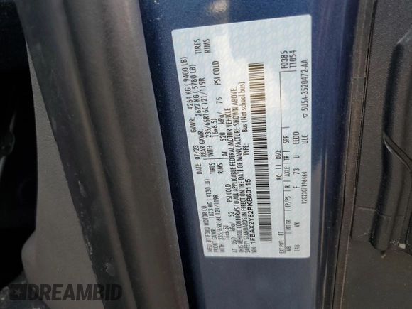 2023 Ford Transit Passenger XL z VIN 1FBAX2Y82PKB60115, wystawiony jako Copart lot #64655134 z przebiegiem 18 253 mil mil oraz Szkoda całkowita • Salvage title. Historia ofert i sprzedaży dostępna na DreamBid. Obrazek 13.