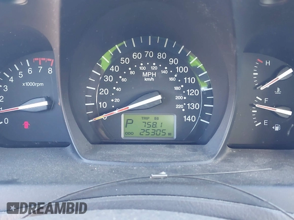 2009 Kia Spectra EX with VIN KNAFE222595666726, listed as a IAAI auction lot 40677796 with 25,305 mi miles. Bid and sale history available at carsss.com. Image 7.