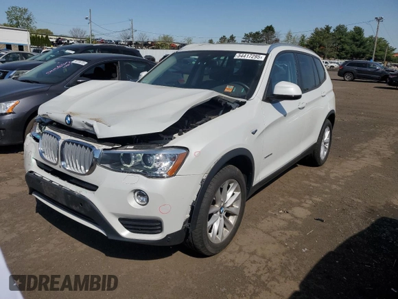 2017 BMW X3 xDrive28i with VIN 5UXWX9C33H0W69079, listed as a Copart auction lot 54417295 with 41,385 mi miles and Salvage Title. Bid and sale history available at DreamBid. Image 1.
