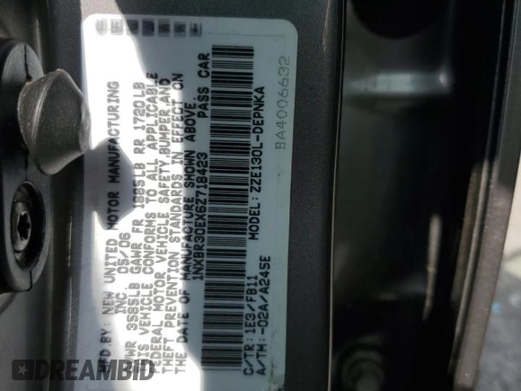 2006 Toyota Corolla CE with VIN 1NXBR30EX6Z718423, listed as a Copart auction lot 50427725 with 181,355 mi miles and Salvage title. Bid and sale history available at DreamBid. Image 14.
