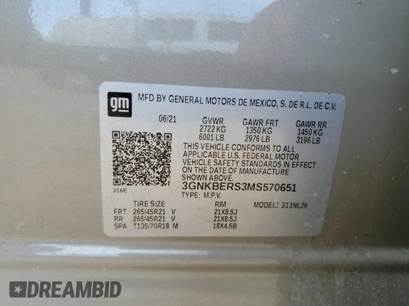 2021 Chevrolet Blazer RS with VIN 3GNKBERS3MS570651, listed as a Copart auction lot 49137475 with Not provided miles and Non repairable. Bid and sale history available at DreamBid. Image 13.
