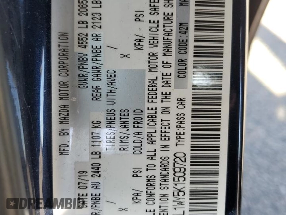 2019 Mazda 6 Grand Touring Reserve with VIN JM1GL1WY5K1509720, listed as a Copart auction lot 51941585 with 64,659 mi miles and Salvage Title. Bid and sale history available at carsss.com. Image 14.