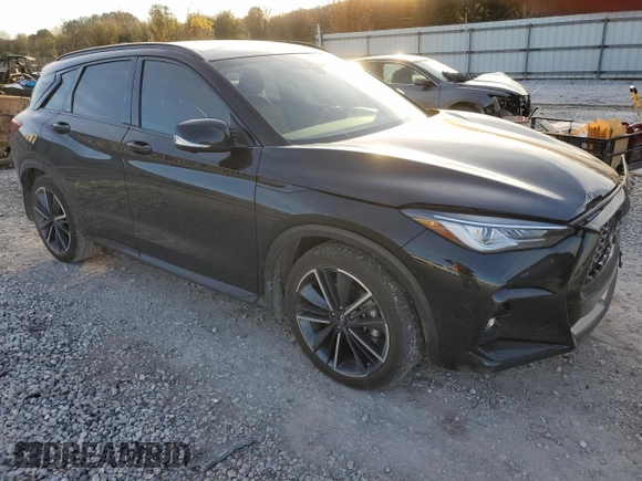 2023 Infiniti QX50 Sport with VIN 3PCAJ5FB4PF118796, listed as a Copart auction lot 82210594 with 25,472 mi miles and Salvage Title. Bid and sale history available at DreamBid. Image 4.
