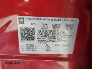 2021 Chevrolet Equinox LT with VIN 3GNAXUEV2ML320769, listed as a Copart auction lot 54799255 with Not Provided miles and Salvage Title. Bid and sale history available at DreamBid. Image 13.