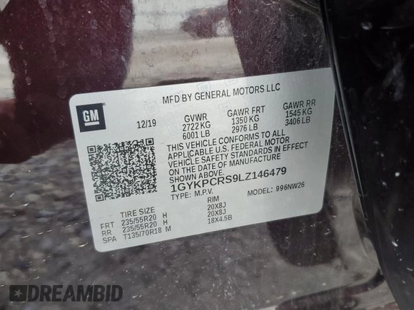 2020 Cadillac XT6 FWD Premium Luxury с VIN 1GYKPCRS9LZ146479, выставлен на аукционе Copart как лот 60662655 с пробегом 88 556 миль миль и Списание • Salvage title. История ставок и продаж доступна на DreamBid. Изображение 12.