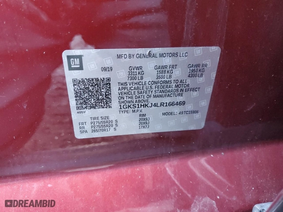 2020 GMC Yukon XL Denali with VIN 1GKS1HKJ4LR166469, listed as a Copart auction lot 43768735 with 0 mi miles and Salvage Title. Bid and sale history available at carsss.com. Image 14.