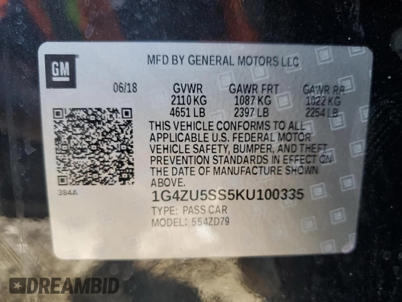 2019 Buick LaCrosse Avenir with VIN 1G4ZU5SS5KU100335, listed as a Copart auction lot 52528445 with 93,758 mi miles and Salvage Title. Bid and sale history available at carsss.com. Image 12.
