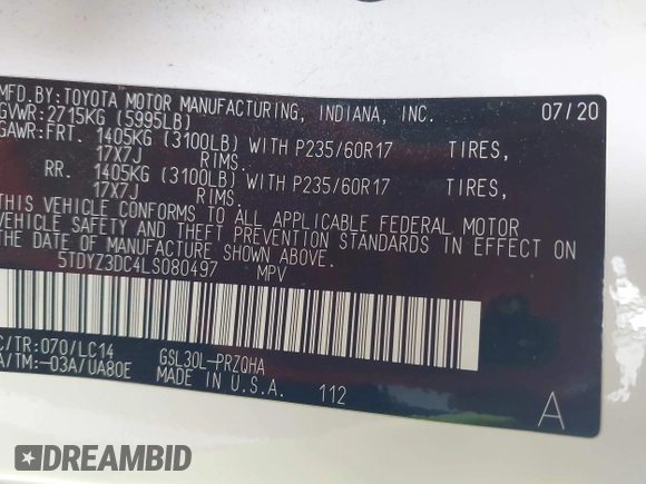 2020 Toyota Sienna XLE Auto Access Seat with VIN 5TDYZ3DC4LS080497, listed as a IAAI auction lot 41802566 with 74,049 mi miles. Bid and sale history available at carsss.com. Image 9.