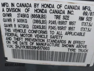 2008 Honda Ridgeline RTL with VIN 2HJYK16528H517003, listed as a IAAI auction lot 42158154 with 179,115 mi miles. Bid and sale history available at carsss.com. Image 9.