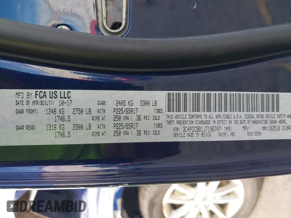 2018 Dodge Journey SXT with VIN 3C4PDCBB1JT196747, listed as a IAAI auction lot 37947302 with Not Provided miles. Bid and sale history available at carsss.com. Image 9.