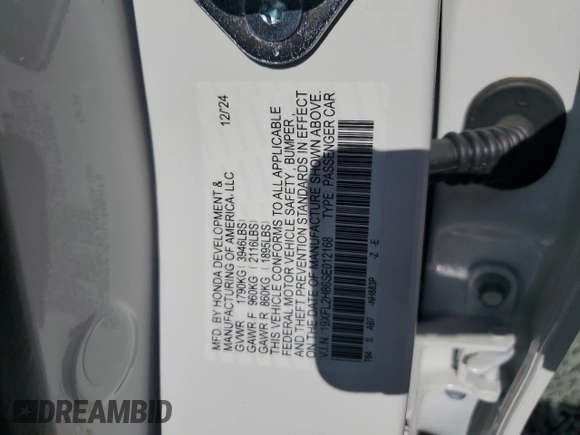 2025 Honda Civic Sport z VIN 19XFL2H86SE012168, wystawiony jako Copart lot #56833885 z przebiegiem 22 mil mil oraz Szkoda całkowita • Salvage title. Historia ofert i sprzedaży dostępna na DreamBid. Obrazek 12.
